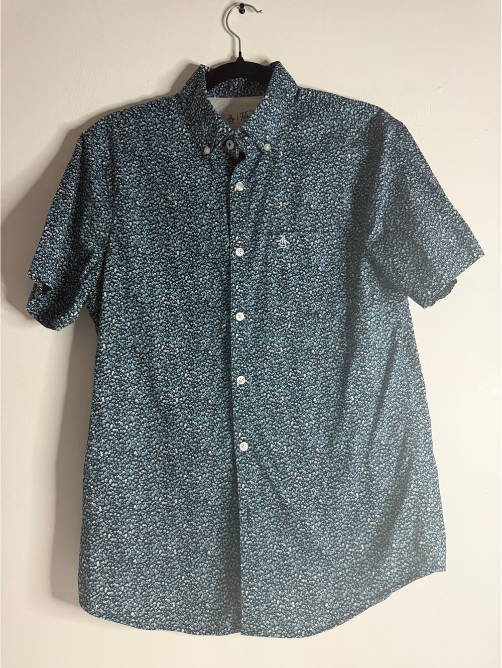 Original Penguin by Munsingwear Men's Small Short Sleeve Button-Up Shirt Blue D2